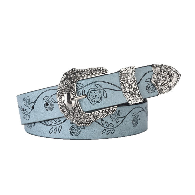 New leaf print lucky sketch vintage carved niche design belt versatile jeans dress strap