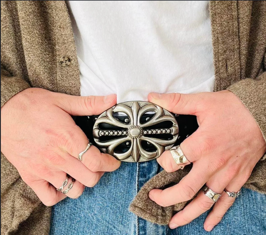 Boho Silver Studded Leather Belt