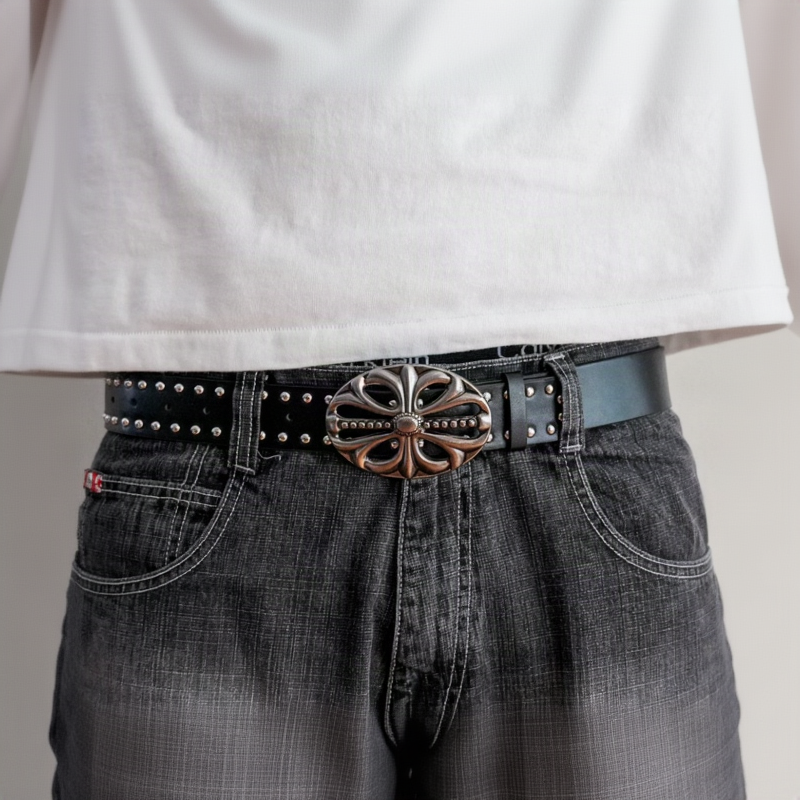 Boho Silver Studded Leather Belt